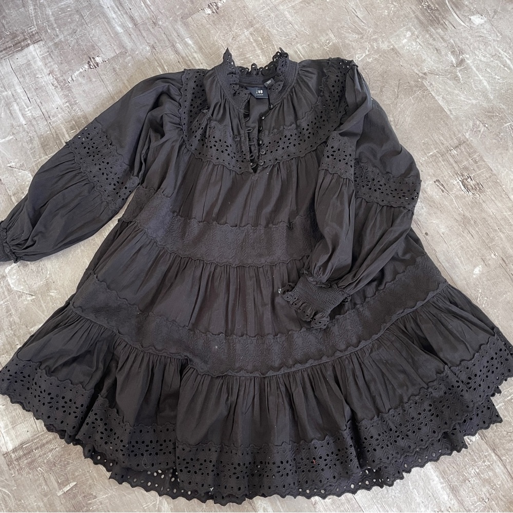 Elegant Black cotton lace dress M Anthropologie pilcro